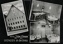 Postkarte des Hotel Lamm mit Gasträumen